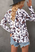 Cow Print Keyhole Long Sleeve Top